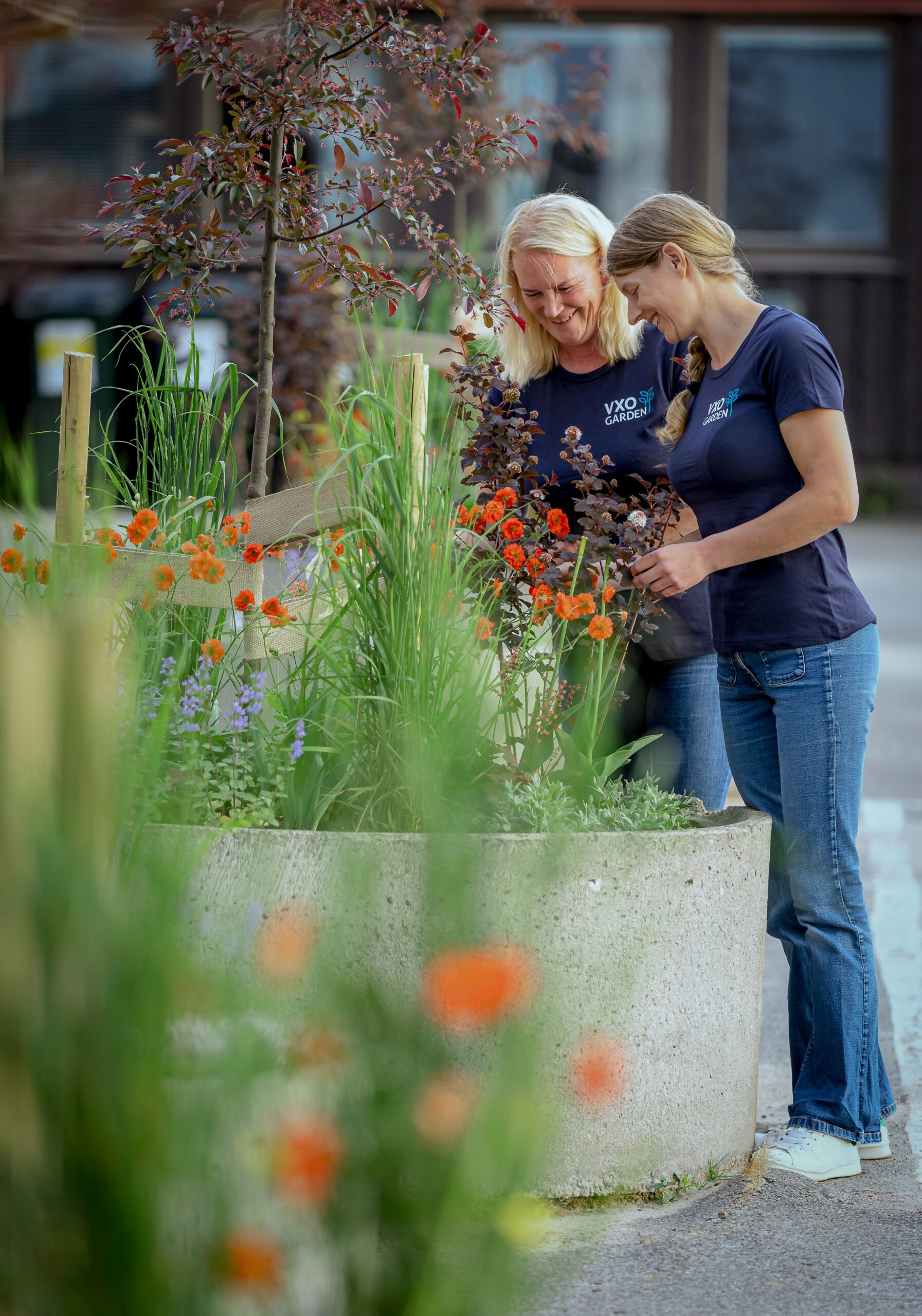Charlotta och Anneli från VXO Garden framgör en plantering.